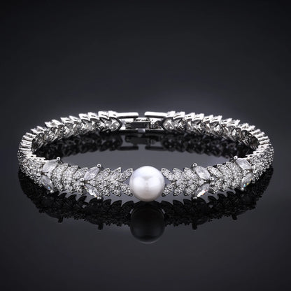 2023 New Cubic zirconia Pearl Necklace Earrings Set of 4 Women's Wedding Party All Zircon Dubai Bridal Jewelry Set Gift