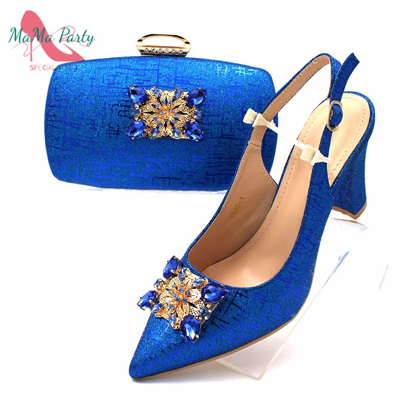 Classics Italian Design Shoes and Bag Set in Orange Color Comfortable Heels Pointed Toe Pumps for Wedding Party