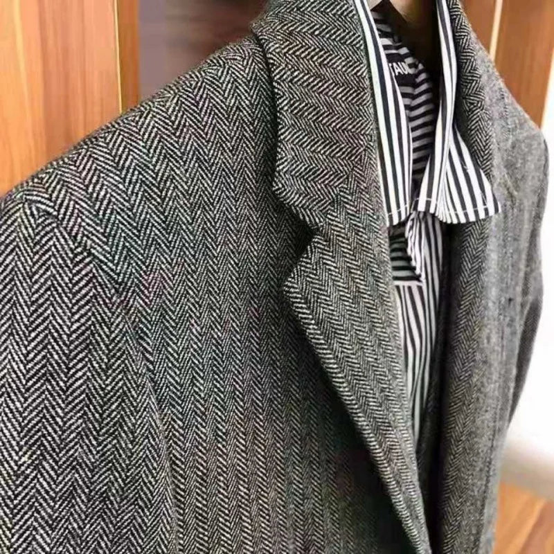 Peaky Blinders Men's 3-Piece Suit Vintage Plaid Autumn/Winter Heavyweight New Style Jacket+Vest+Pants Slim Fit Formal Suit
