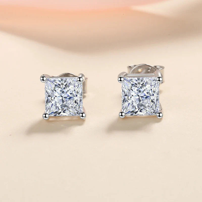 1ct Princess Cut Moissanite Earrings for Women S925 Sterling Silver with Gold Plated Ear Studs Wedding Party Fine Jewelry