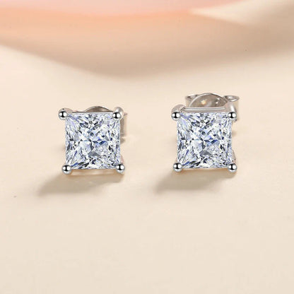 1ct Princess Cut Moissanite Earrings for Women S925 Sterling Silver with Gold Plated Ear Studs Wedding Party Fine Jewelry