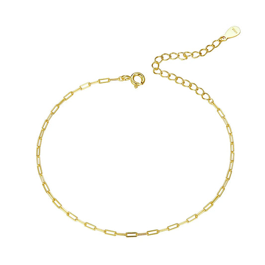 Real 925 Sterling Silver Simple Bracelet Gold Basic Cable Chain Hollow Link for Women Fashion Jewelry Two Colors SCB221