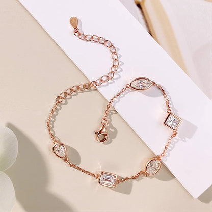 0.5CT Oval/Pear Cut Full Moissanite Bracelets 15+5cm S925 Silver Plated 18K Gold Wrist Chain for Women Fine Jewelry Gift