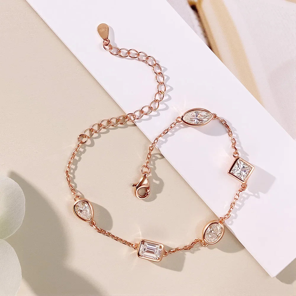 0.5CT Oval/Pear/Heart Moissanite Bracelets Earrings Set S925 Silver Plated 18K Gold Wrist Chain for Women Fine Jewelry