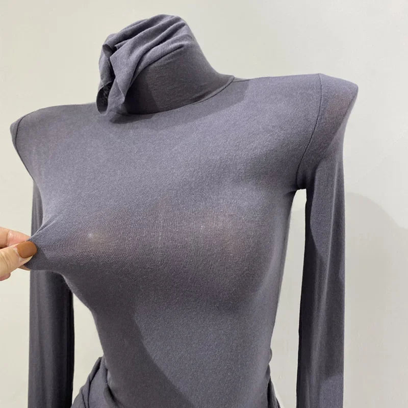 Slim High Quality Plain T Shirt Women Cotton Elastic Basic Female Tops Long Sleeve Sexy Thin T-shirt See Through