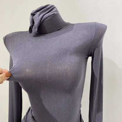 Slim High Quality Plain T Shirt Women Cotton Elastic Basic Female Tops Long Sleeve Sexy Thin T-shirt see through
