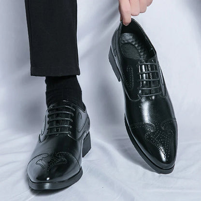 Trend Brogues Casual Business Shoes Men Wedding Pointed Toe Office Formal Social Leather Shoes For Men Trend Men's Dress Shoes