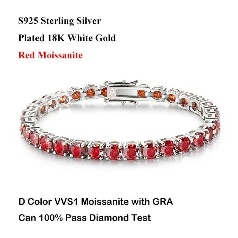 Luxury 3/4/5MM Full Blue Green Moissanite Tennis Bracelet for Men Women S925 Red Pass Diamond Test Bracelets Wholesale Gift