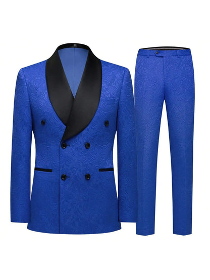 Men's 2 Piece Slim Fit Floral Tuxedo Suit Paisley Peak Lapel One Button Single Breasted Suit Jacket Pants Set
