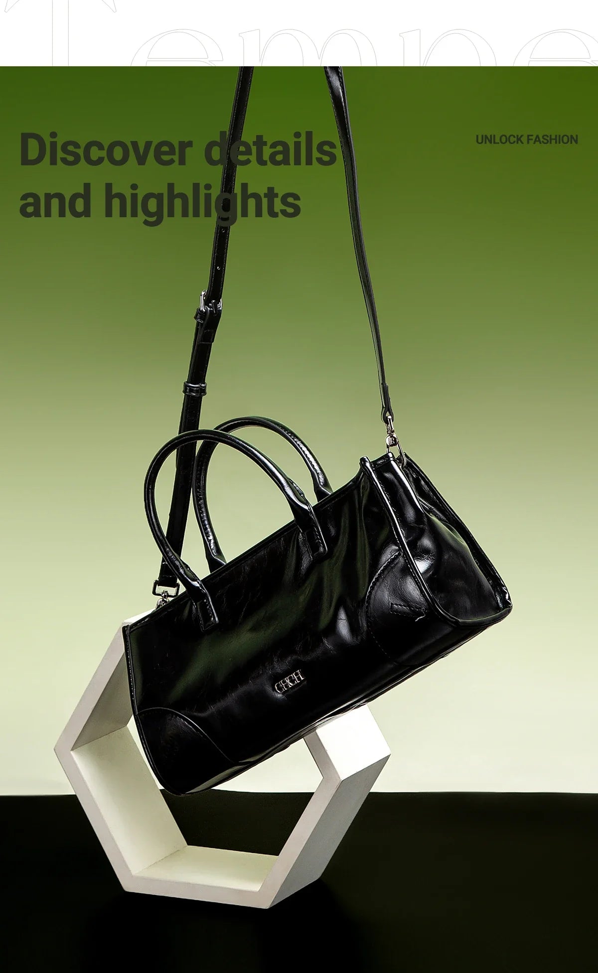 Bolsa de Ombro Feminina CHCH Nova Bolsa de Mão com Estampa de Mármore Preto Alça de Ombro Removível