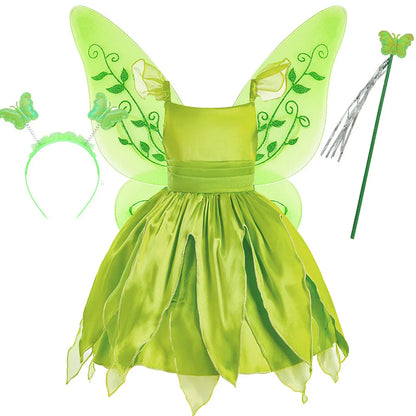 Elf Fancy Costume Cosplay Girls Halloween Pixie Fairy Disguise Kids Tinkerbel Dress up Carnival Pageant Princess Frock Sundress