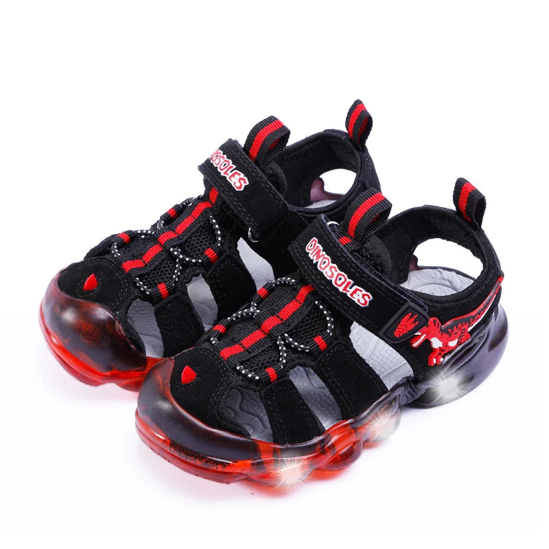 LED Children Sandals Summer Boys Girls Genuine Leather Luminous Sole Light Up 2023 Kids Outdoor Casual Beach Shoes