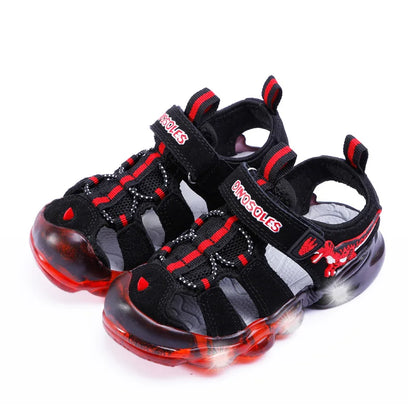 LED Children Sandals Summer Boys Girls Genuine Leather Luminous Sole Light Up 2023 Kids Outdoor Casual Beach Shoes