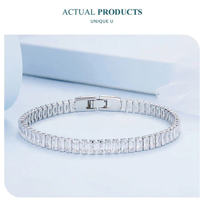 Authentic Shining Square Zircon Bracelet Plated Platinum for Women Gift Exquisite Fashion Jewelry YIB055