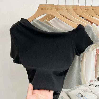 Womens Long Sleeve Off Shoulder T Shirts 2026 Tight Knit Sexy Slim Fitted Casual Women's Basic Tops Cropped T-Shirt