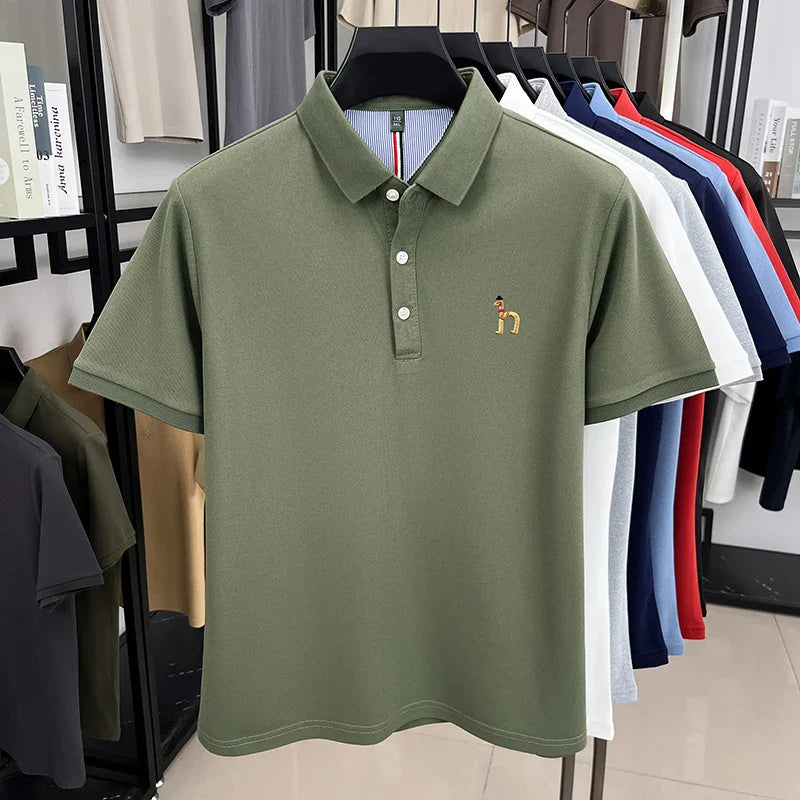 Brand Design Men's Polo Shirt Lapel Short Sleeve T-Shirt Summer New Exquisite Dog Embroider Fashion Business Handsome Men's Wear
