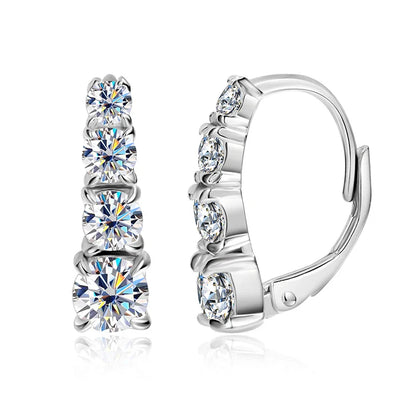 2.2CTTW Gradient Women Moissanite Hoop Earrings Hip-hop Sparkling Pure 925 Sterling Silver Plated 18k Girls Earrings