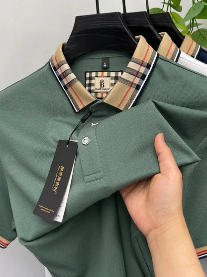 Luxury brand short sleeve polo shirt men fashionable simple solid color summer mercerized cotton breathable casual lapel T shirt