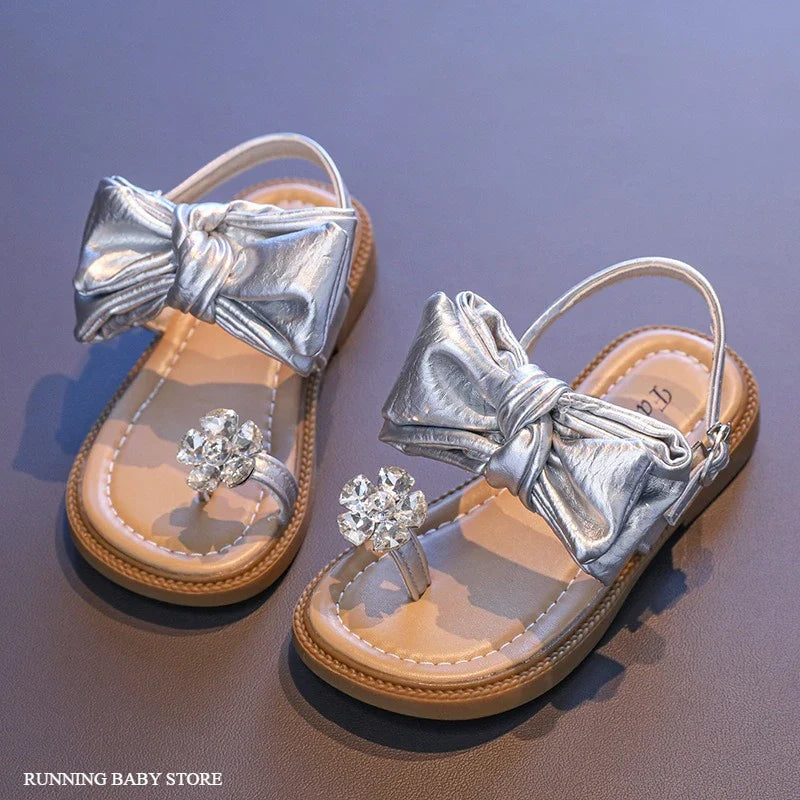 Sparkly Rhinestone Flip Flop for Girls Back Strape Children Slingbacks Shoes Nice Wedding Party Shoes with Large Bow-knot I05302