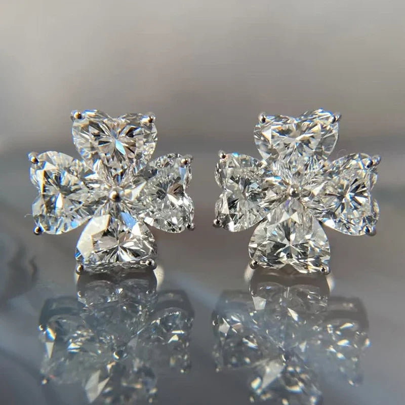 Heart Cut Flowers All Moissanite Stud Earrings for Women Marriage Solid Silver Jewelry Pass Test GRA Lab Diamond Earring