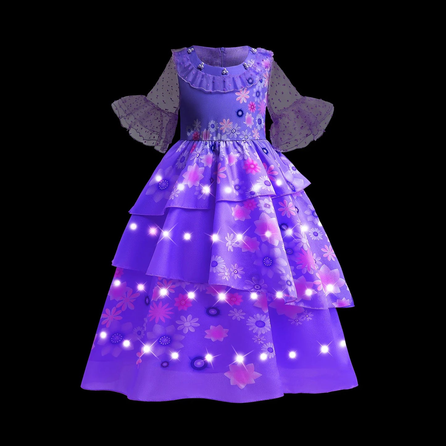 Children LED Light Up Dress Girls Kids Purple Green Cosplay Costume Carnival Birthday Party Clothes Halloween Costume Prom Gown