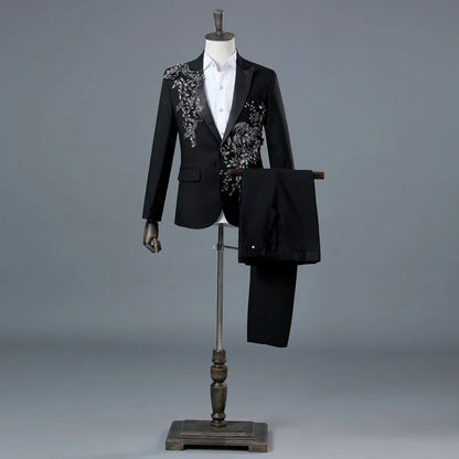 Stylish Stage Performance Men's Singer Nightclub Barbecue Suit Floral Embroidery Three-dimensional Double-sided Jacket