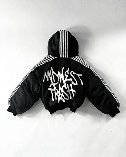 Unisex Harajuku street zip jacket, striped cotton-padded warm coat, goth hip hop style, S–XXL