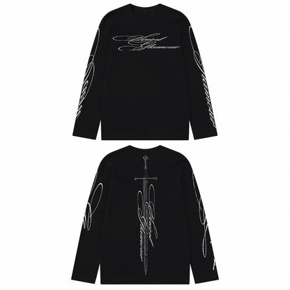 2025 New Harajuku American Retro Fashion Letter Printed Long Sleeved T-shirt Casual Loose Street Style Printed Tops StreetWear