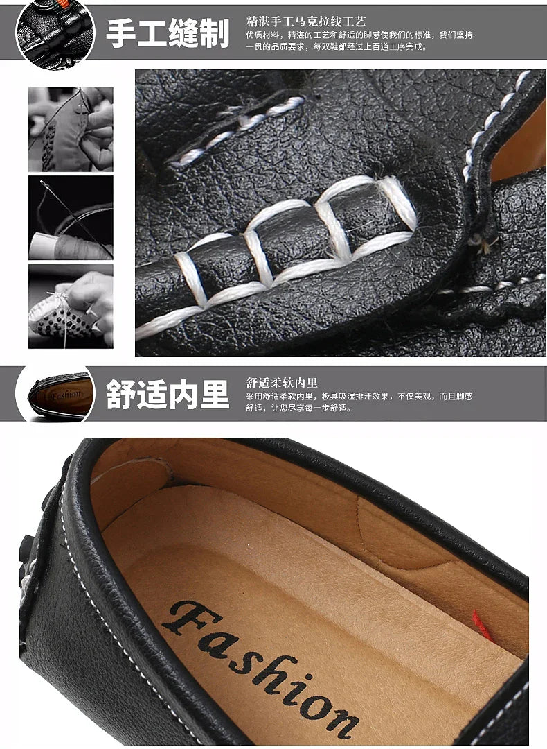 2025 New Handmade Soft Soled Beanie Shoes Men's Korean Style Casual Leather Shoes Social Spirit Boy Brand Lazy Shoes Loafers