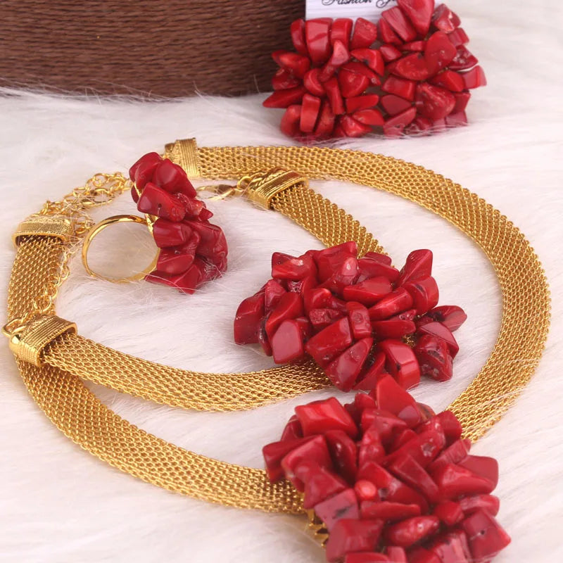 African Wedding Coral Beaded Fine Jewelry Set For Women High Quality 2023