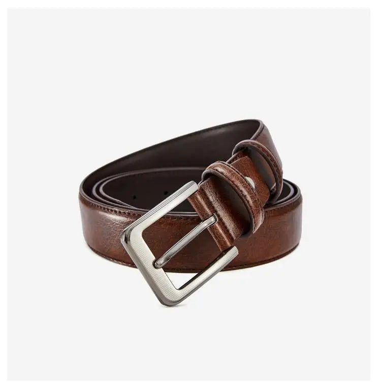 Men's Belt Boys Genuine Leather Belt Pin Buckle Belt Brown Middle-aged Youth Casual Trendy Men's Belt，Ideal for gifting
