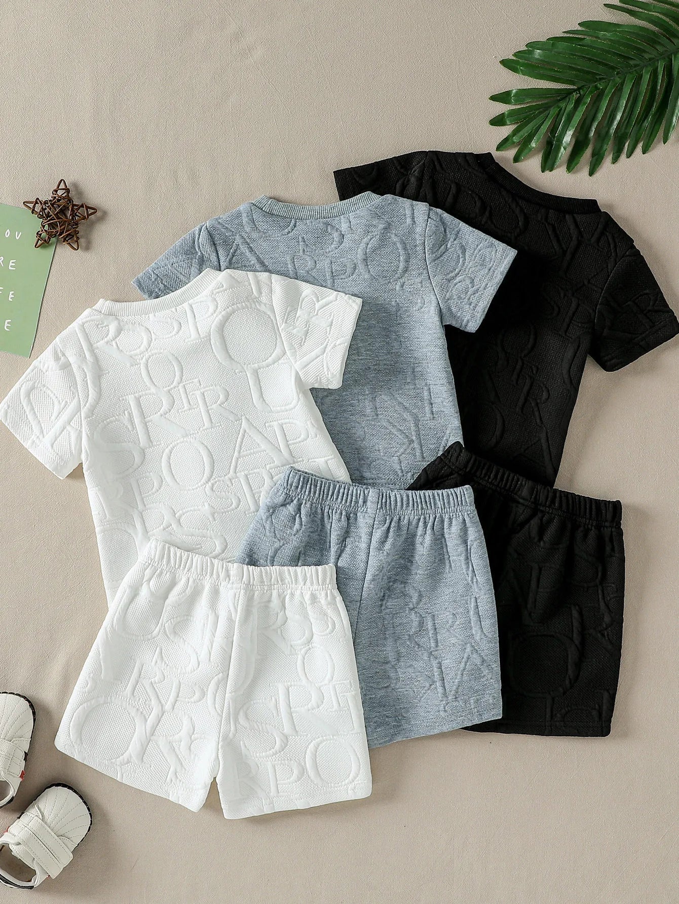 6Pcs Baby Boys Solid Summer Round-neck Casual Short Sleeve And Shorts Set Outdoor Sports Comfortable Set For 1-3Y Clothes