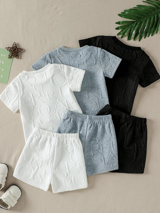 6Pcs Baby Boys Solid Summer Round-neck Casual Short Sleeve And Shorts Set Outdoor Sports Comfortable Set For 1-3Y Clothes