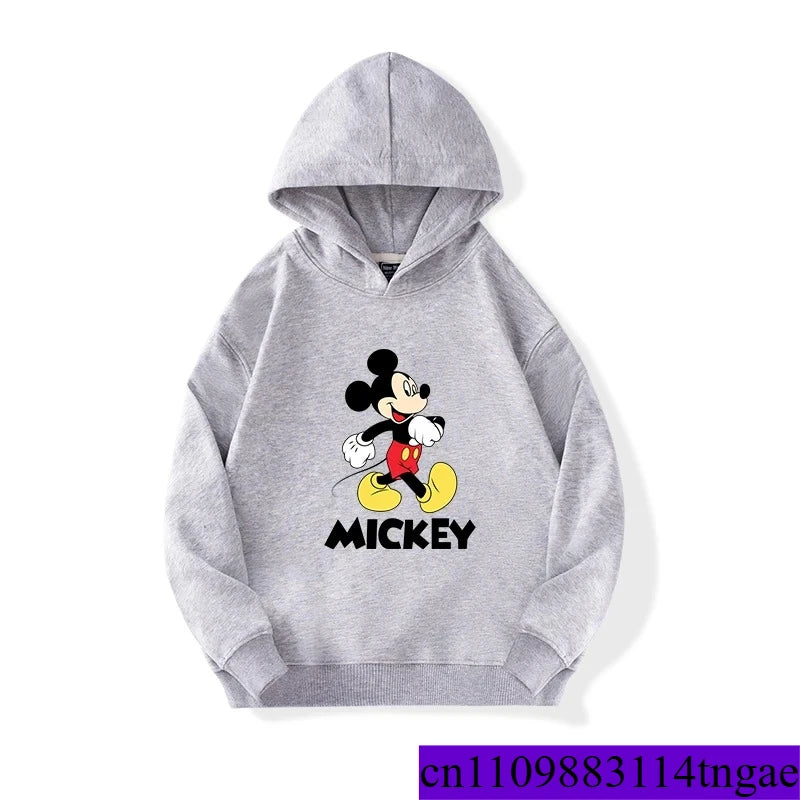 Cartoon Cute Mickey Print Boys Girls Casual Fleece Hoodie Autumn and Winter Outdoor Fashion Warm Kids Pullover Top