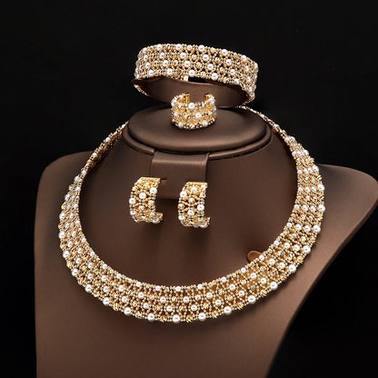 Dubai Casamento Nupcial Conjuntos Completos De Joias Para Mulheres Festa Luxo Nigéria Banhado A Ouro Contas Gargantilha Colar Conjunto De Joias