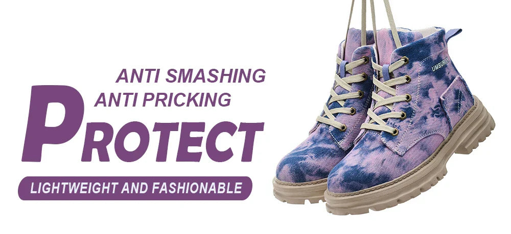 2025 New Fashion Women's Safety Shoes Smashing Steel Head Puncture Proof Kevlar Street Outdoor Light Women's Work Boots