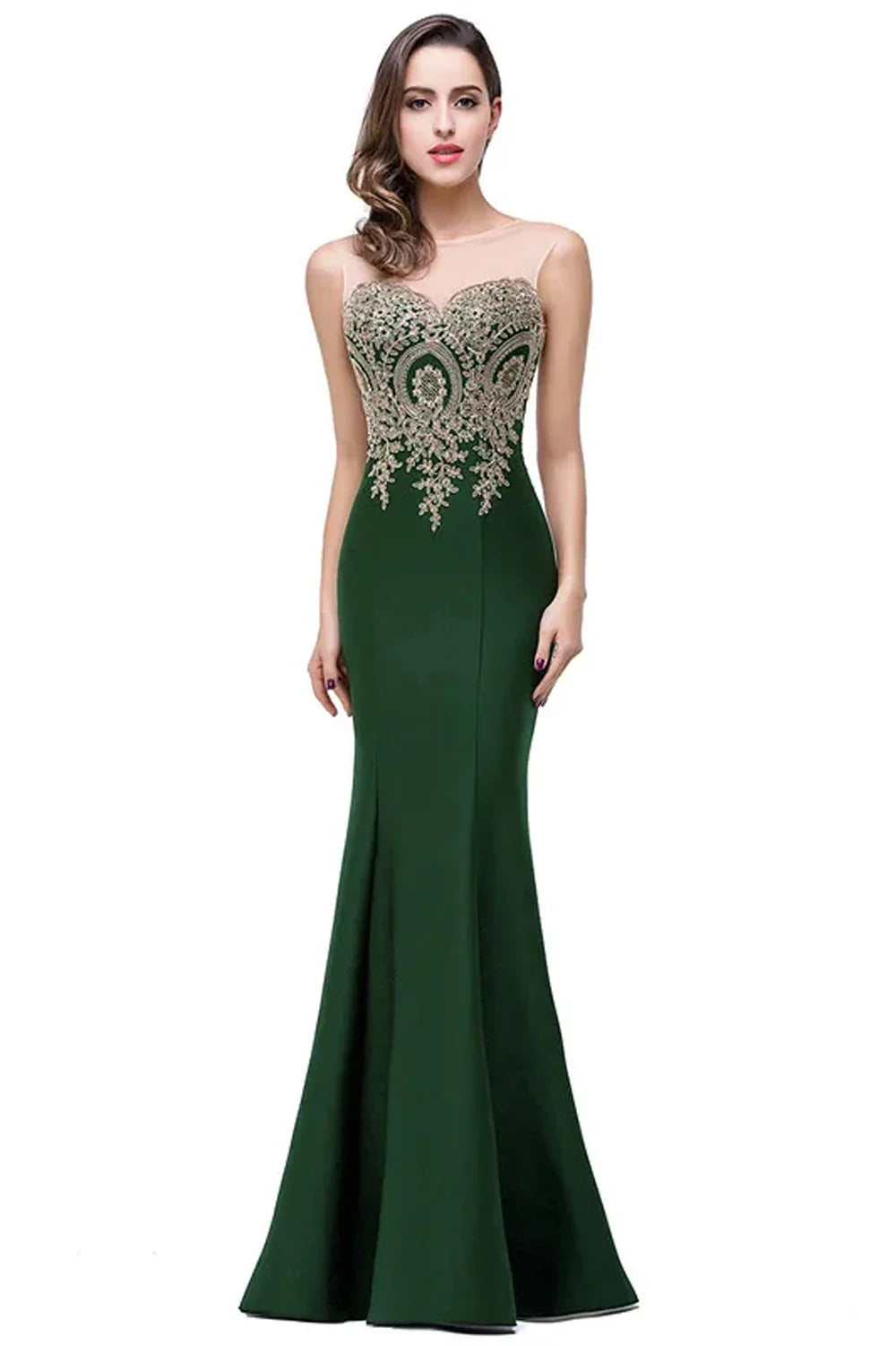 Elegant Mermaid Evening Dress Women Sweetheart Illusion Golden Appliques Lace Wedding Party Prom Gown Robe de Soiree