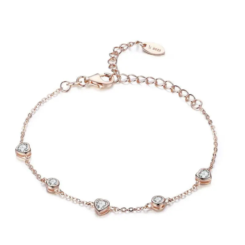 Classic 925 Sterling Silver Heart Gold Color Women Bracelets Chain Lobster Clasp Bracelet Sterling Silver Jewelry SCB097