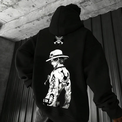 Anime Ace Hand Drawn Printed Hoodie Spring/Autumn New Harajuku Men's and Women's Loose Casual Parent Child Sweater Top