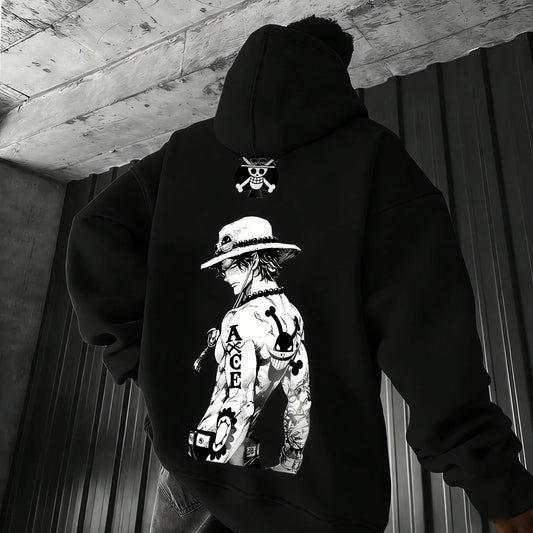 Anime Ace Hand Drawn Printed Hoodie Spring/Autumn New Harajuku Men's and Women's Loose Casual Parent Child Sweater Top