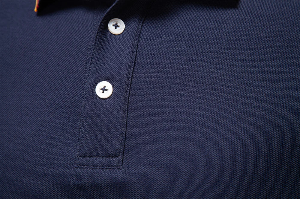 Men's Henley Neck Polo Shirt Cotton Solid Color Long Sleeve Autumn Winter Premium Luxury Mens Top