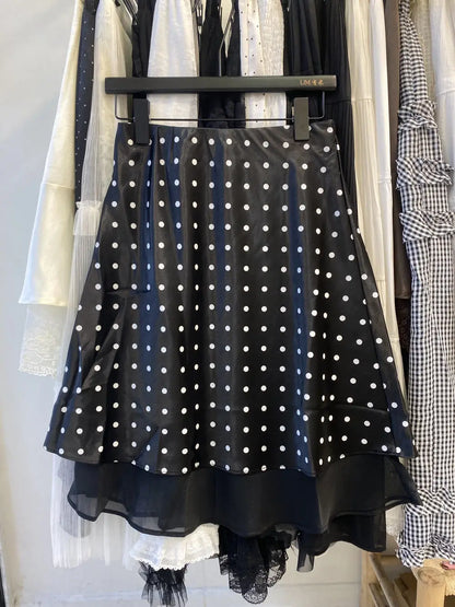 Elegant Satin Women Skirts Solid Zipper Faldas Mujer Ladies Double-layer Casual Chic Black White Dot Mini Skirt Korean Summer