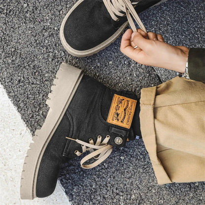 Breathable Men Boots Winter Denim Cloth Mens Ankle Boots Retro Work Boots Platform Men Casual Shoes Handmade High Top Shoes