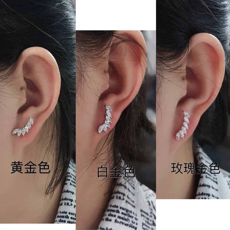 Luxury Solid Platinum PT950 18K gold rose gold Earrings Feather horse eye diamonds simple and elegant earrings with diamonds