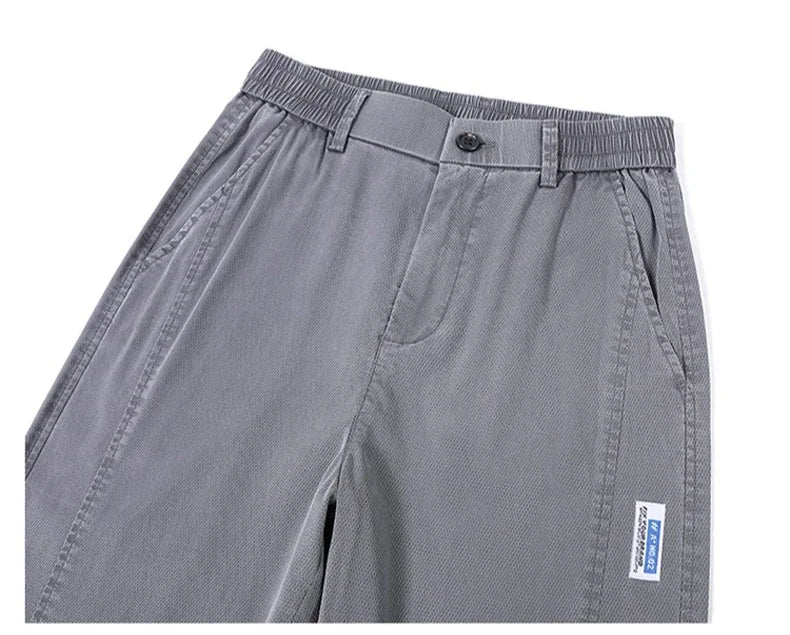 Summer Thin Men's Loose Straight Jeans Lyocell Soft Drape Business Casual Trousers Classic Smoke Gray Brand Ice Silk Denim Pants