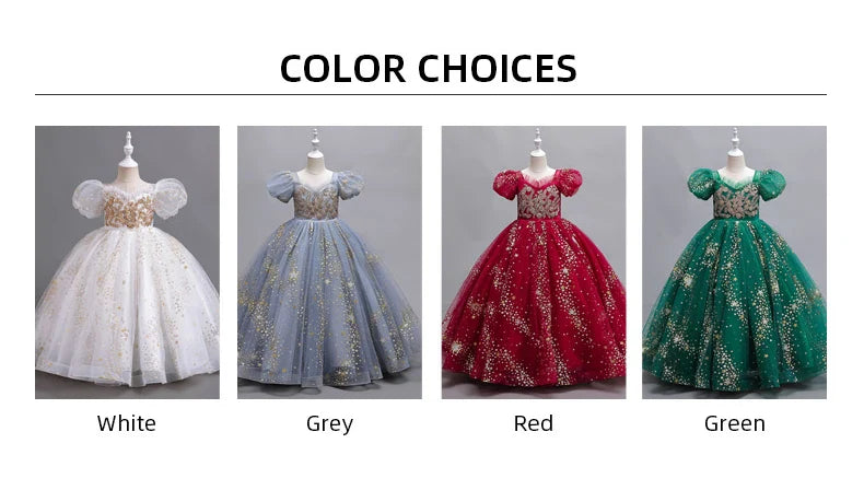 Girls' Flower Wedding Dress Long Sleeveless Summer Princess Rainbow Host Gift Performance Program
