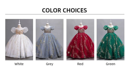Girls' Flower Wedding Dress Long Sleeveless Summer Princess Rainbow Host Gift Performance Program