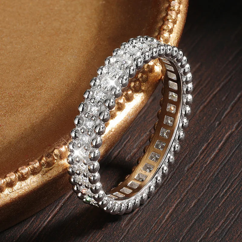 D VVS1 Moissanite Rings for Women Stackable Full Eternity Wedding Band 18K White Gold Plated s925 Sterling Silver Ring