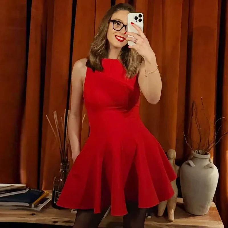 Halter Short Dress Womens Dresses Red Yellow Dress Woman Summer 2025 Ruffled Backless Sleeveless Vestidos Elegant Dress 066