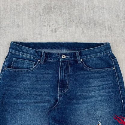 Y2K baggy Jeans Dragon Graffiti Embroidery High Waist Men Women Vintage Streetwear 2000s Harajuku Casual Loose Wide Leg Jeans